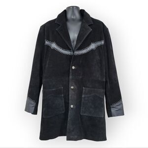 3B West Men's Black Suede and Leather Jacket with Studded Details Western